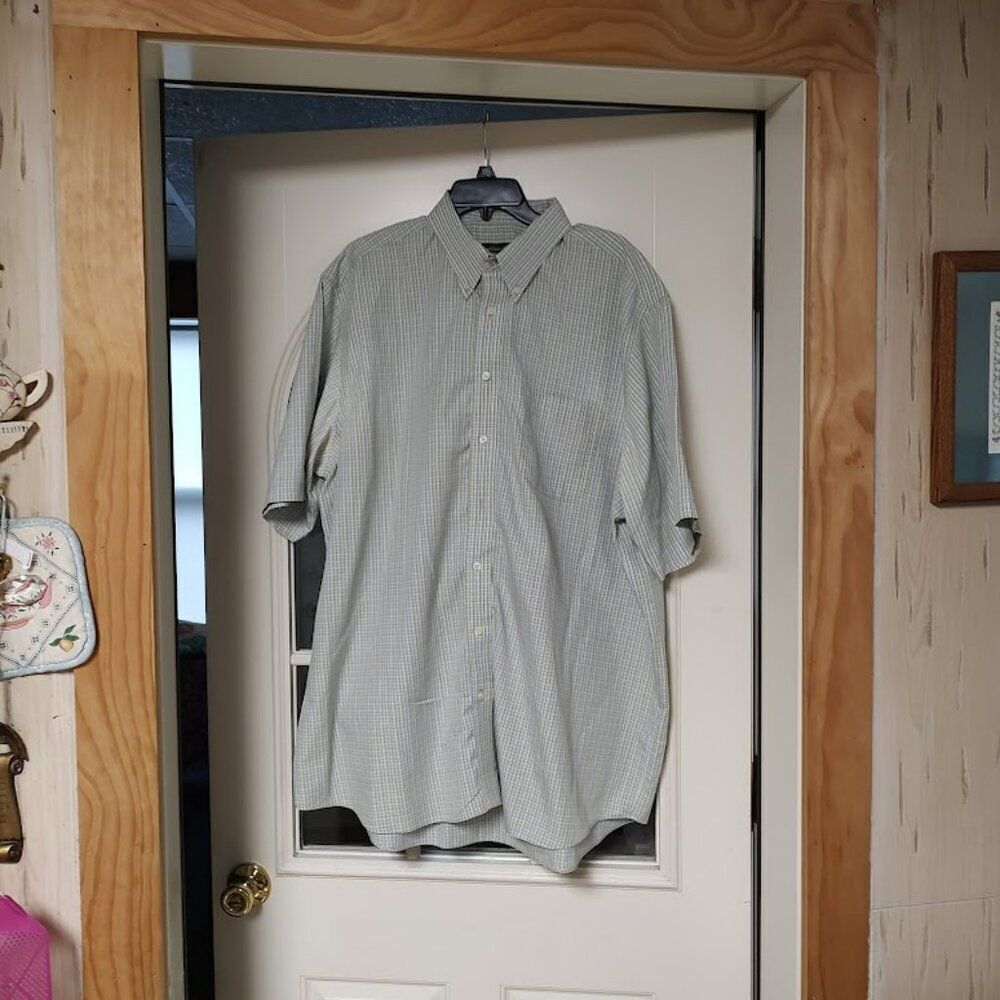 Eddie Bauer Green Blue Check Relaxed Fit Short Sleeve Button Down Mens XXL Tall
